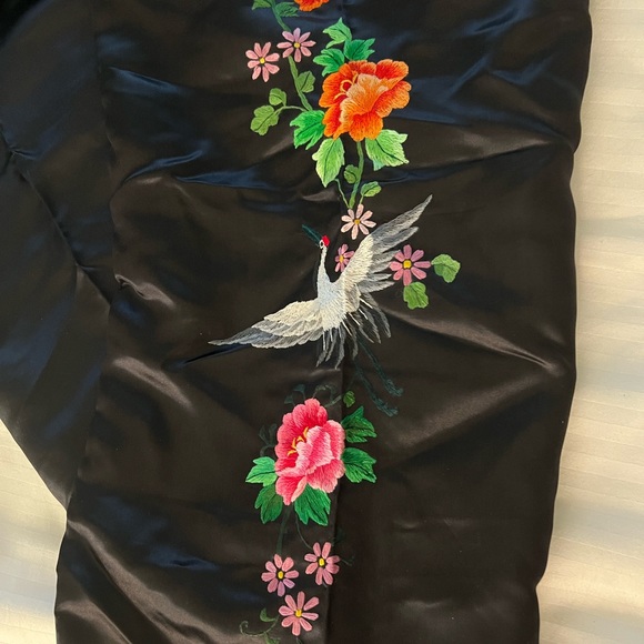 Vintage Satin Embroidered Black Pants - Picture 2 of 2